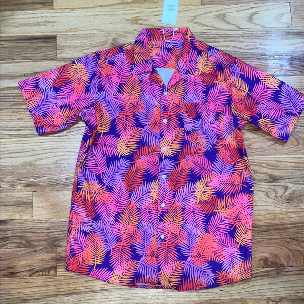 NEW Mens Vibrant Tropical Leaf Print Shirt button down M